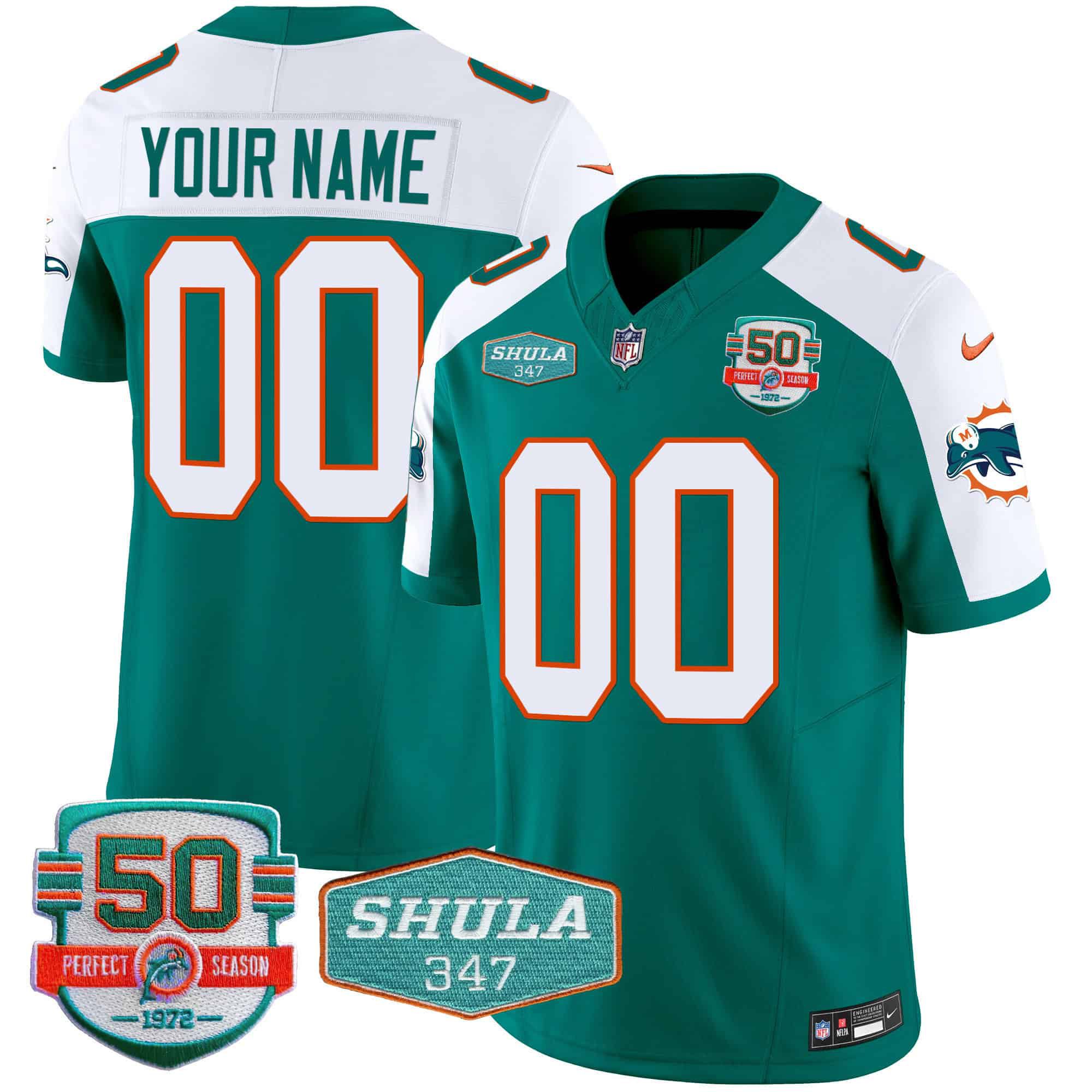 Men Miami Dolphins Green 2024 Nike Throwback Shula 347 Patch Vapor Custom NFL Jersey->customized nfl jersey->Custom Jersey